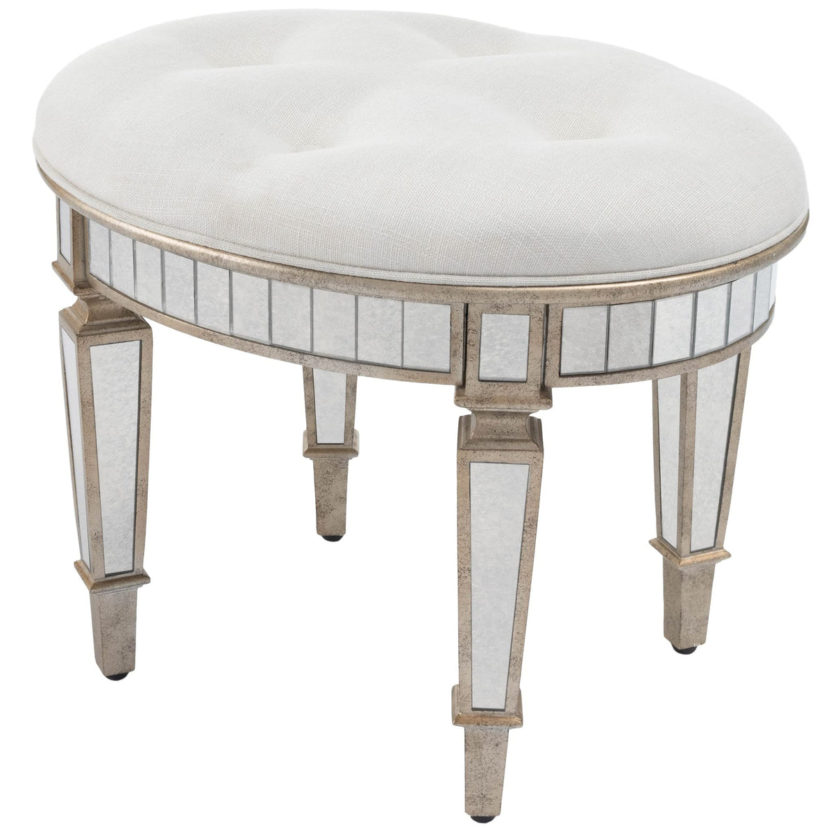 HomeRoots Silver Birch Wood Solids; MDF, Glass Modern Mirrored Vanity Stool