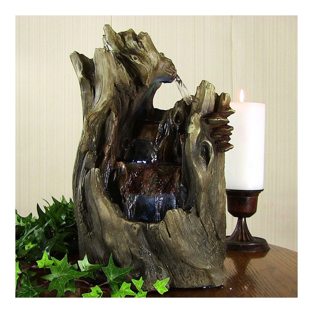 Sunnydaze Cascading Caves 14-Inch Indoor Tabletop Water Fountain With Led Lights - Electric Submersible Pump - Resin
