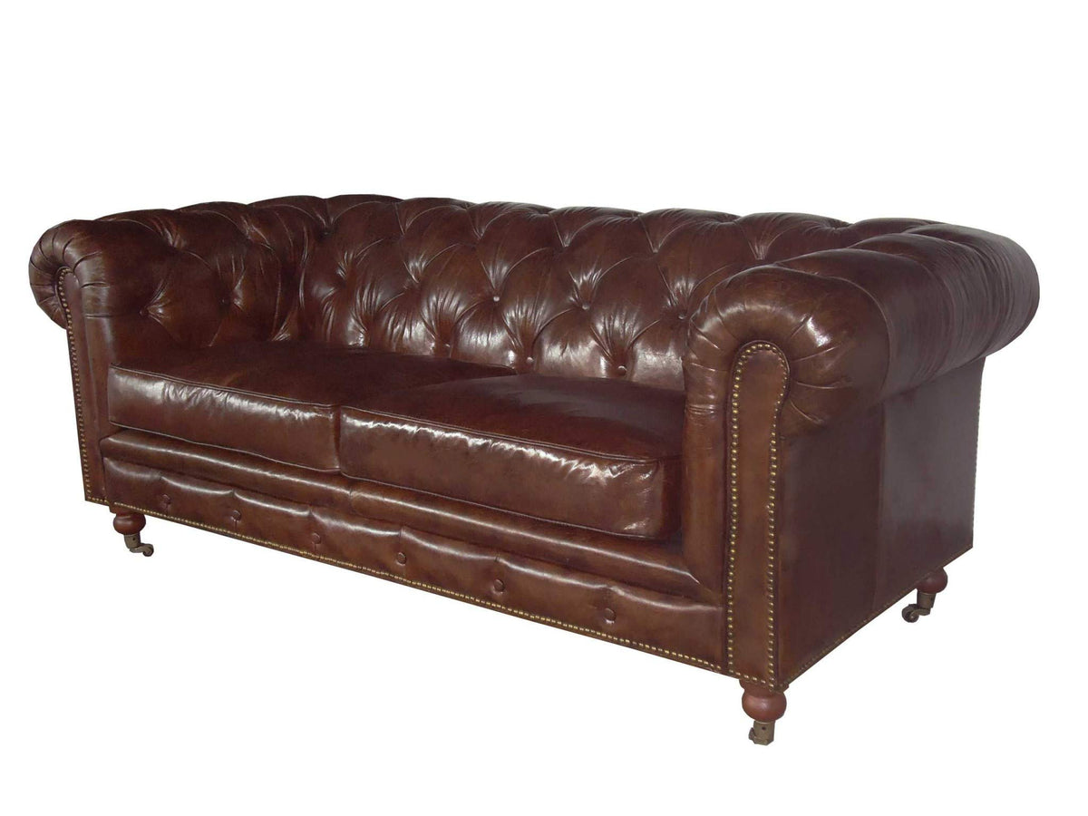 HomeRoots Furniture 36' X 76' X 30' Brown Leather Sofa 2 Places