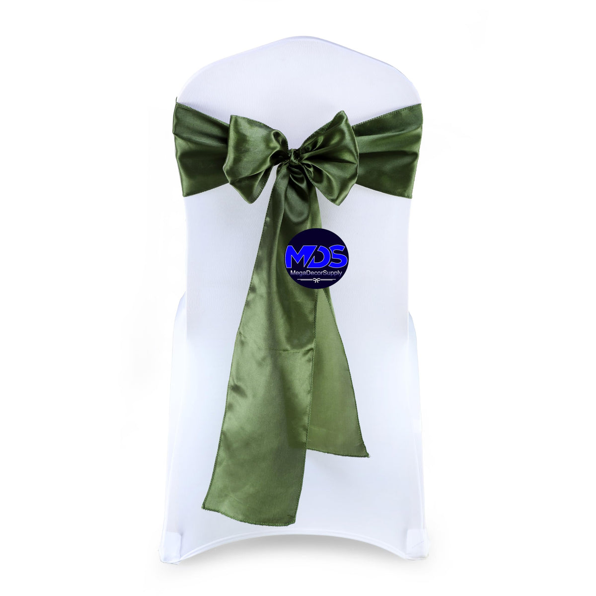 Mds Pack Of 50 Pcs Satin Chair Sashes Charmeuse Sateen Dining Chair Bows Ribbon Ties Back Sash For Wedding Party Birthday Home Hotel Restaurant Banquet Decoration (7 X 108 Inch, Olive Green)