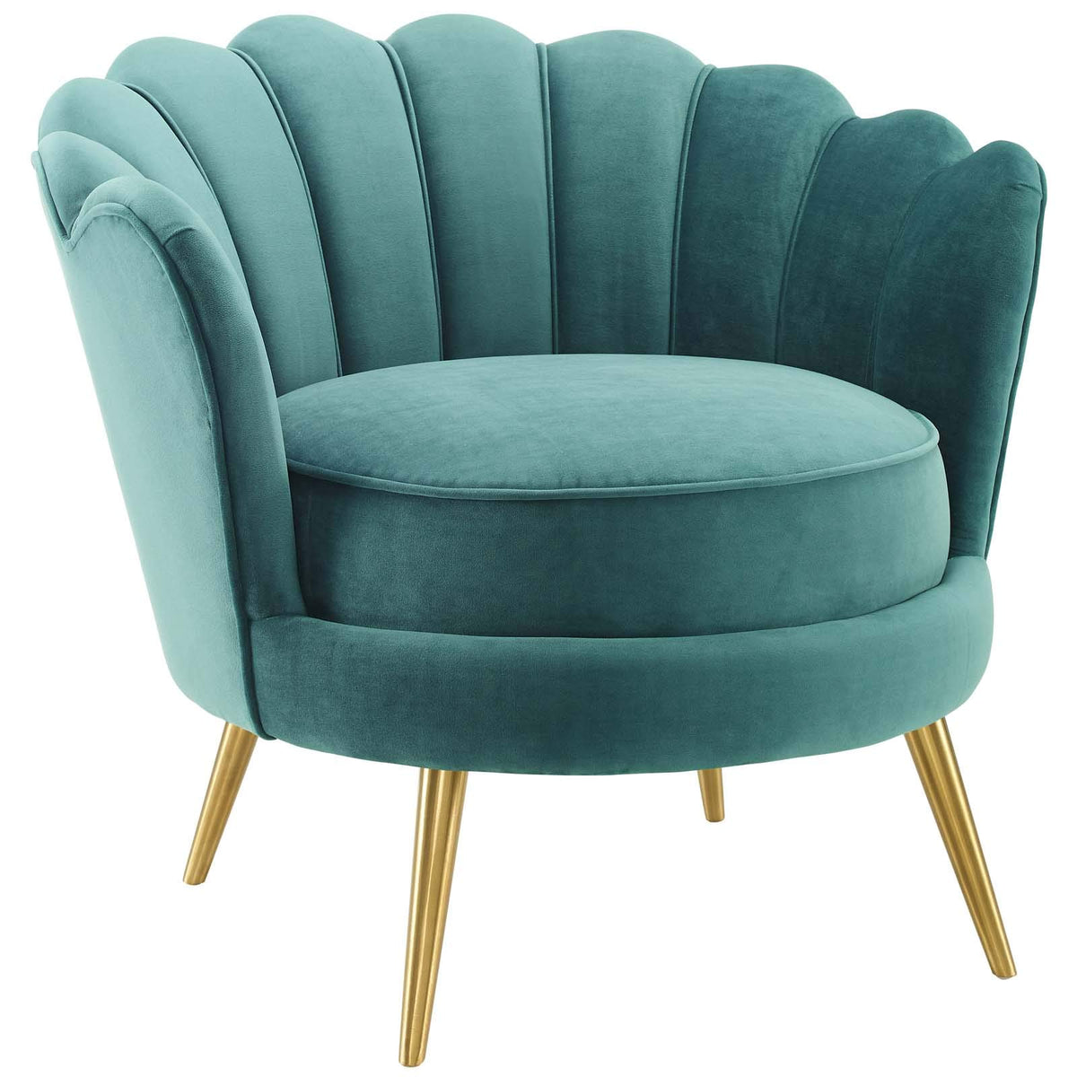 Modway Admire Scalloped Edge Performance Velvet Accent Lounge Arm Chair In Teal