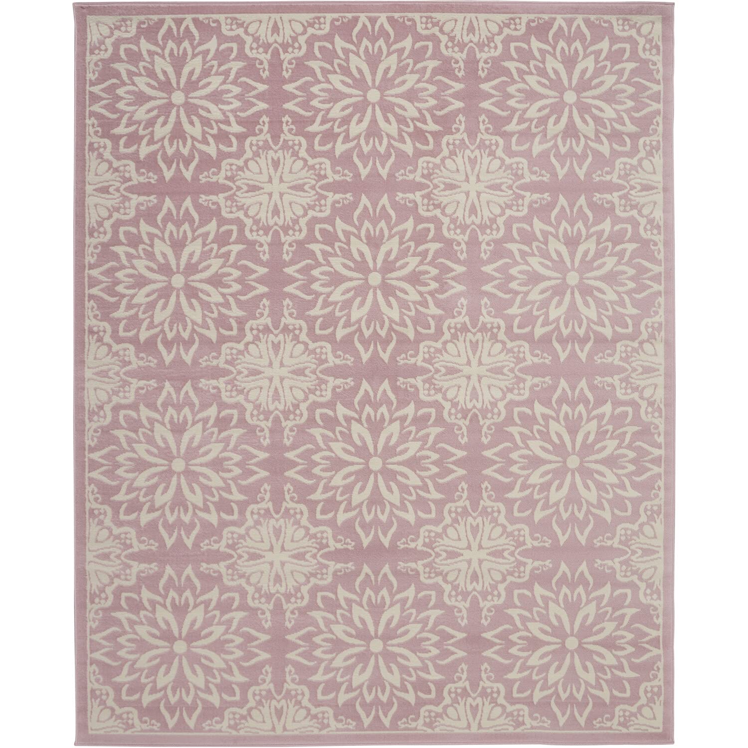 Nourison Jubilant Floral Ivory/Pink 710 x 910 Area-Rug, Easy-Cleaning, Non Shedding, Bed Room, Living Room, Dining Room, K