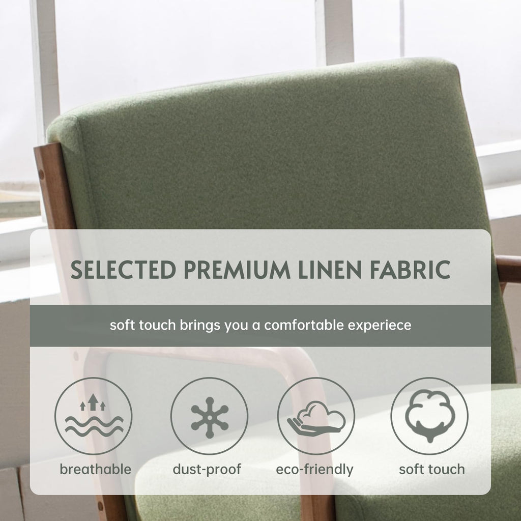 Anjhome Mid Century Modern Accent Chair, Comfy Fabric Reading Chair With Solid Wood Frame, Easy Assembly Armchair For Living Room Blackish Green