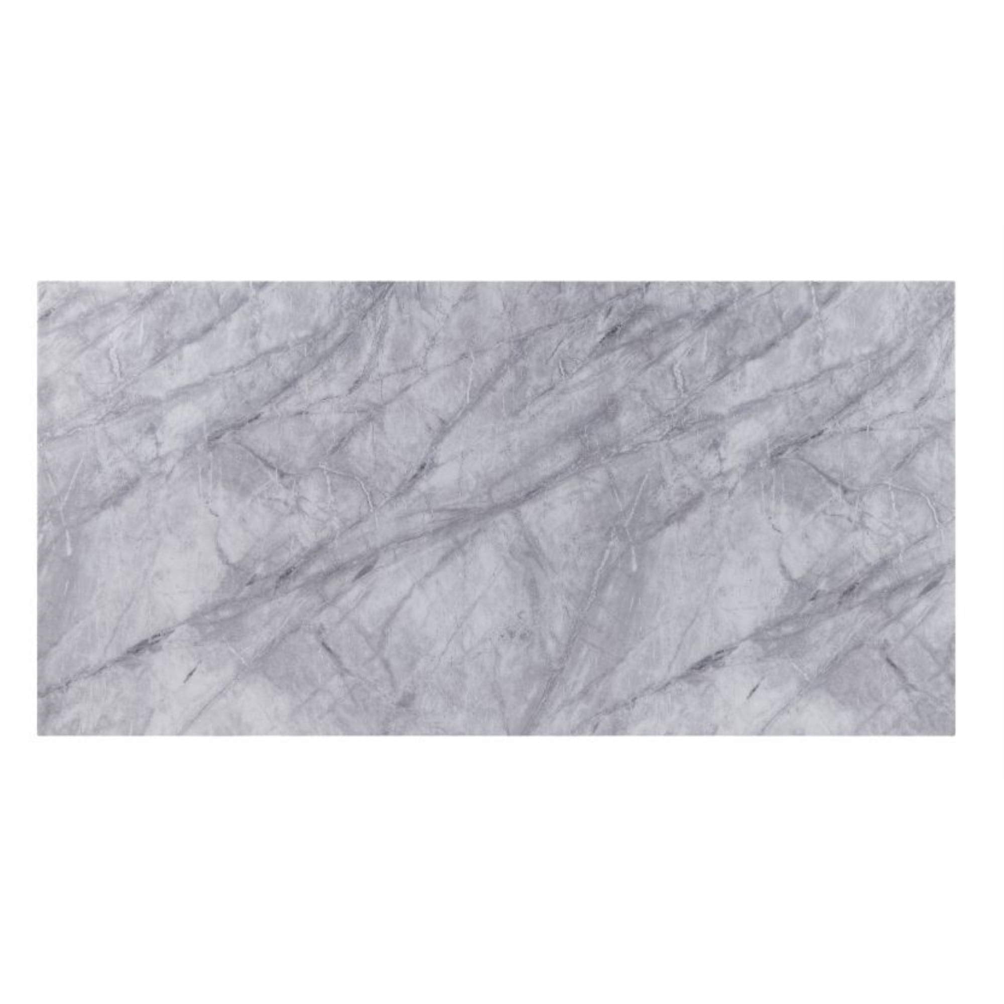 Acme Satinka Dining Table in Faux Marble and Mirrored Silver Finish