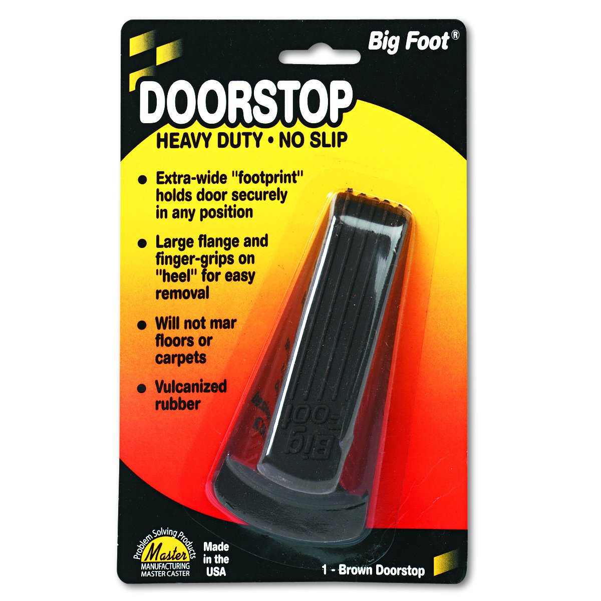Master Caster 00920 Big Foot Doorstop, No Slip Rubber Wedge, 2 1/4W X 4 3/4D X 1 1/4H, Brown