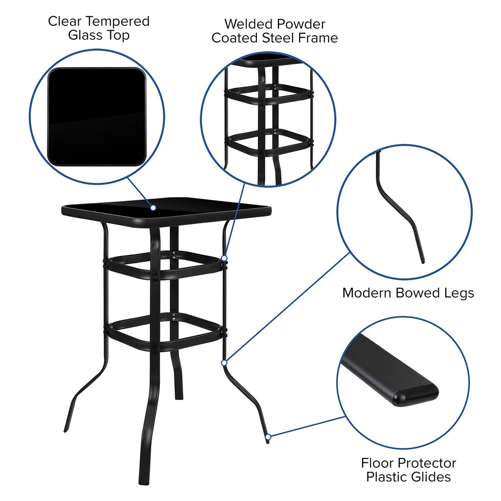 Flash Furniture Brazos Bar Table Set - 5 Piece Glass Brazos Bar Table with 4 Navy Patio Bar Stools - Brazos Outdoor Chairs
