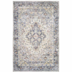 HomeRoots 509520 9 x 12 ft. Blue Gold Gray Orange Yellow & Purple Oriental Power Loom Stain Resistant Rectangle Area Rug