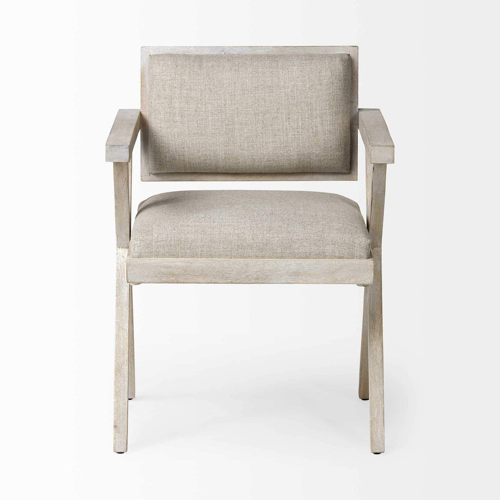 HomeRoots Cream Fabric Wrap with Blonde Wooden Frame Dining Chair