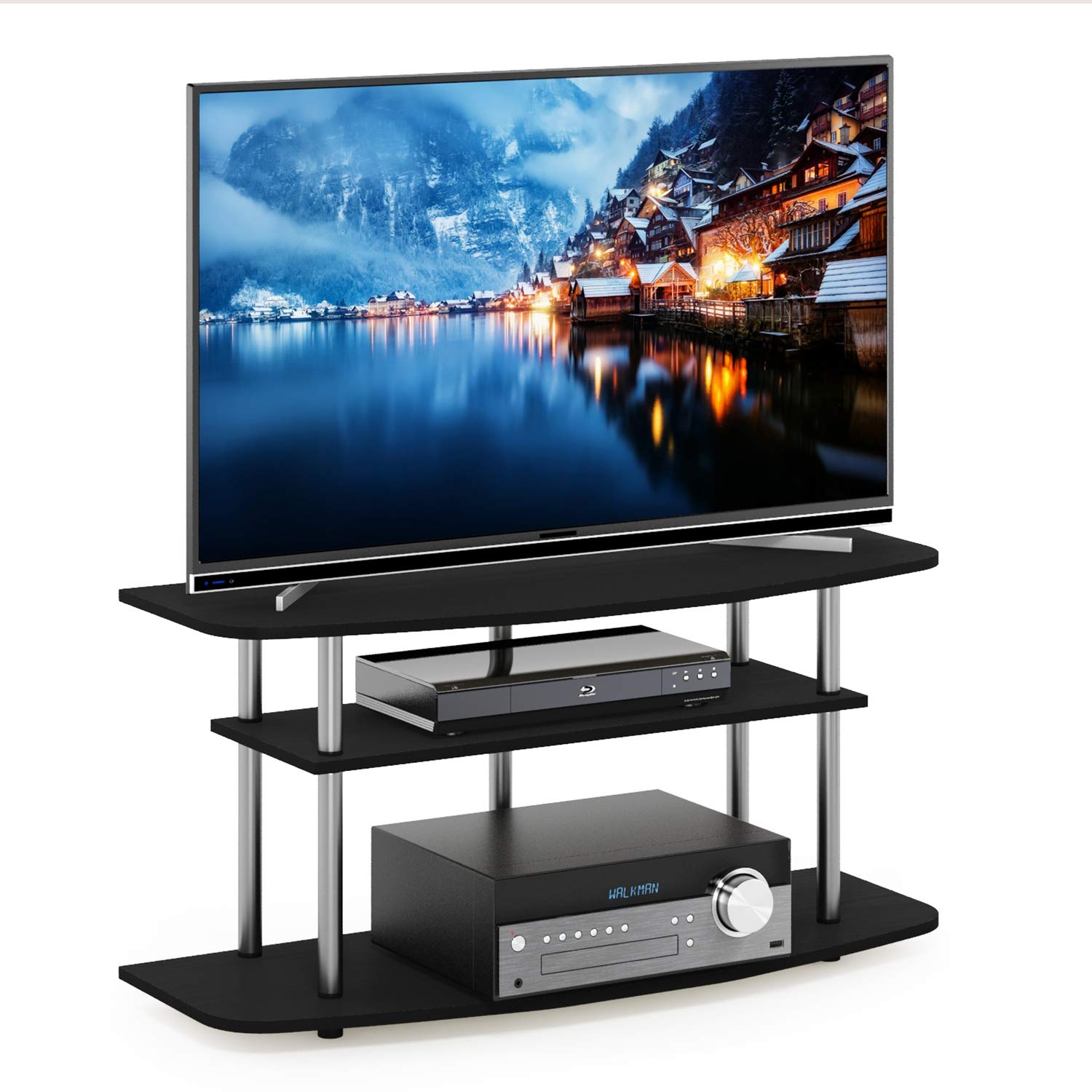 Furinno Frans Turn-N-Tube Tv Stand For Tv Size Up To 43 Inch, 3-Tier, Black Oak