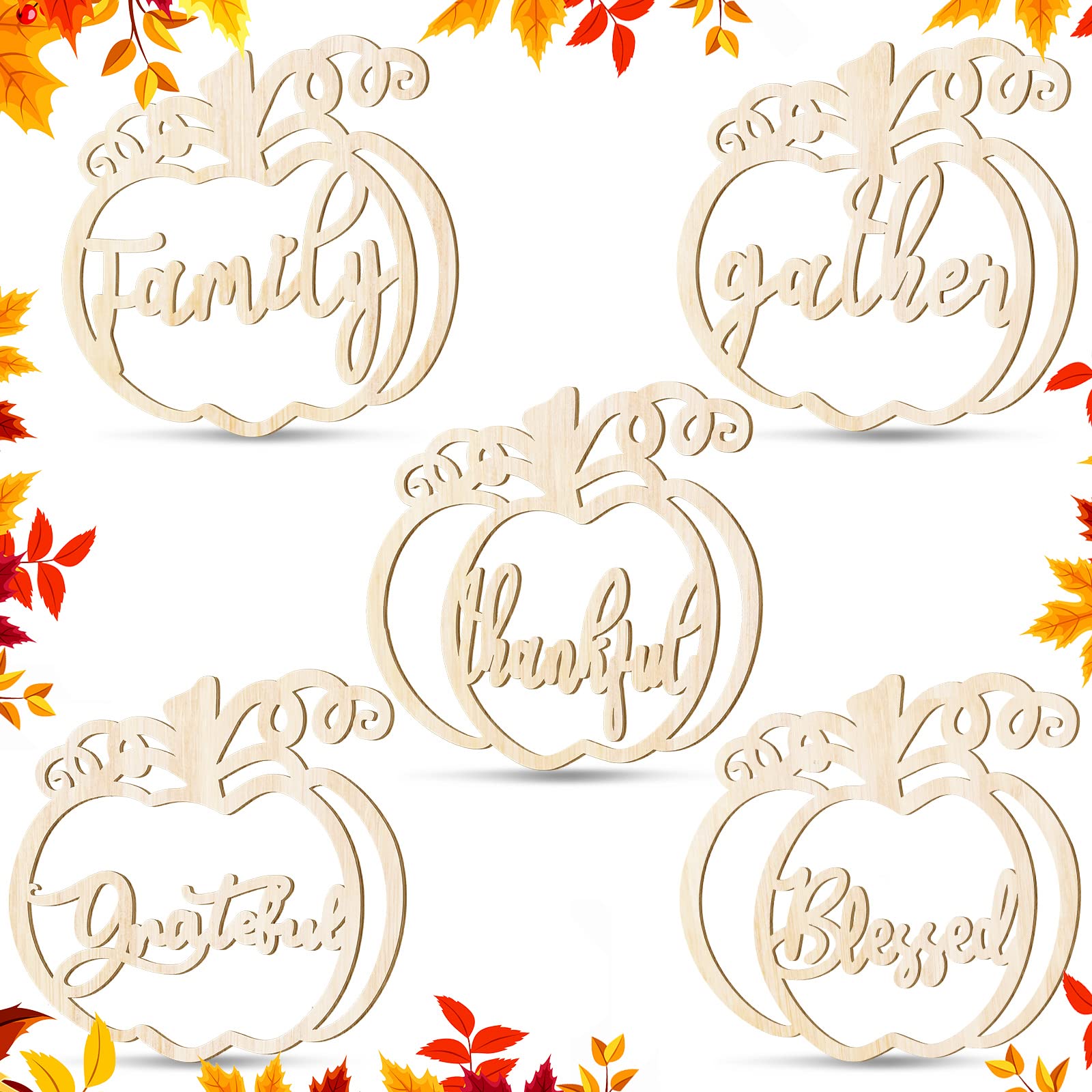 Jetec 10 Pieces Thanksgiving Cutout Letter Sign Pumpkin Dinner Plates Decor Thankful Blessed Grateful Inspirational Letter Cutou