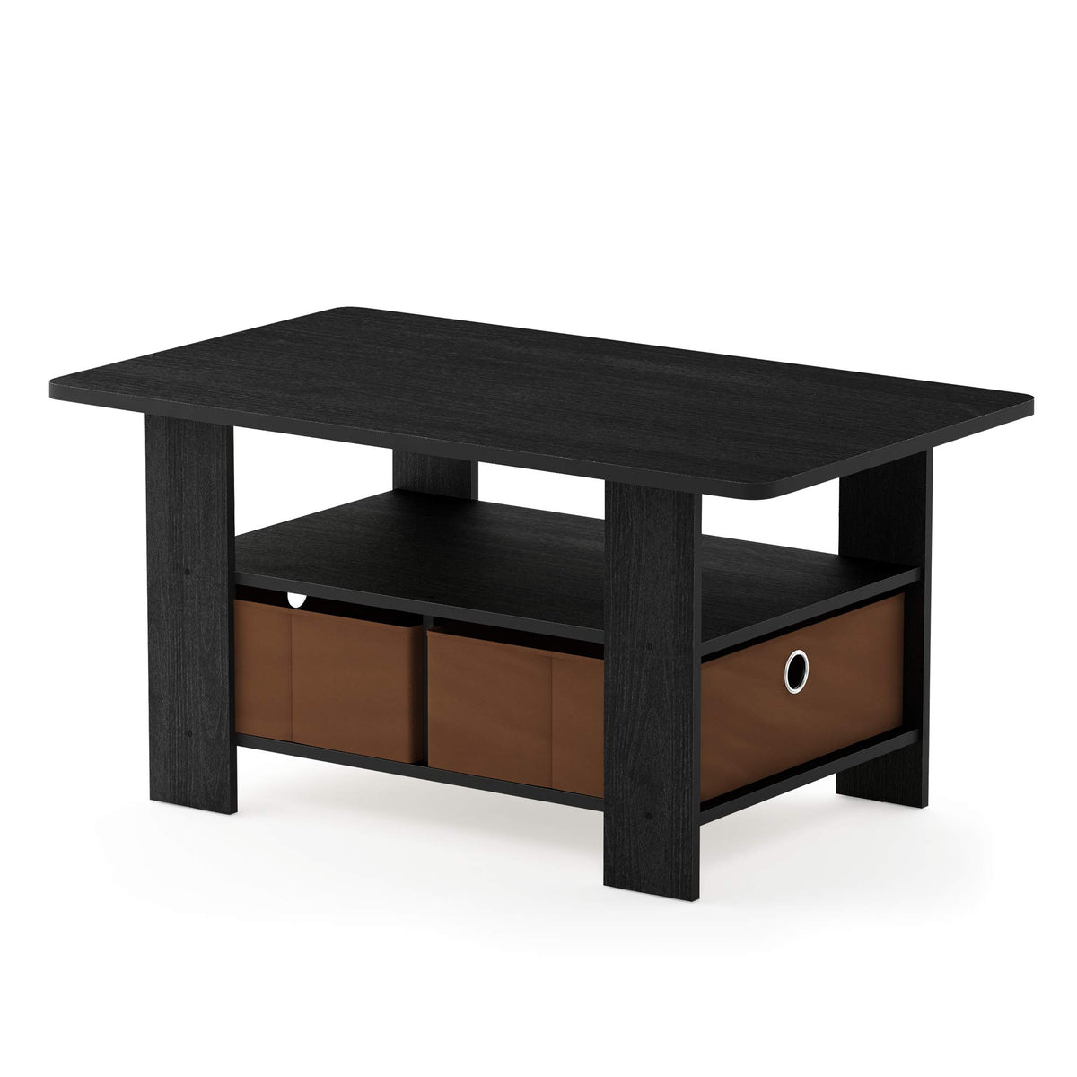 Furinno Andrey Coffee Table With Bin Drawer, Americano/Medium Brown, Small Non-Lift Top