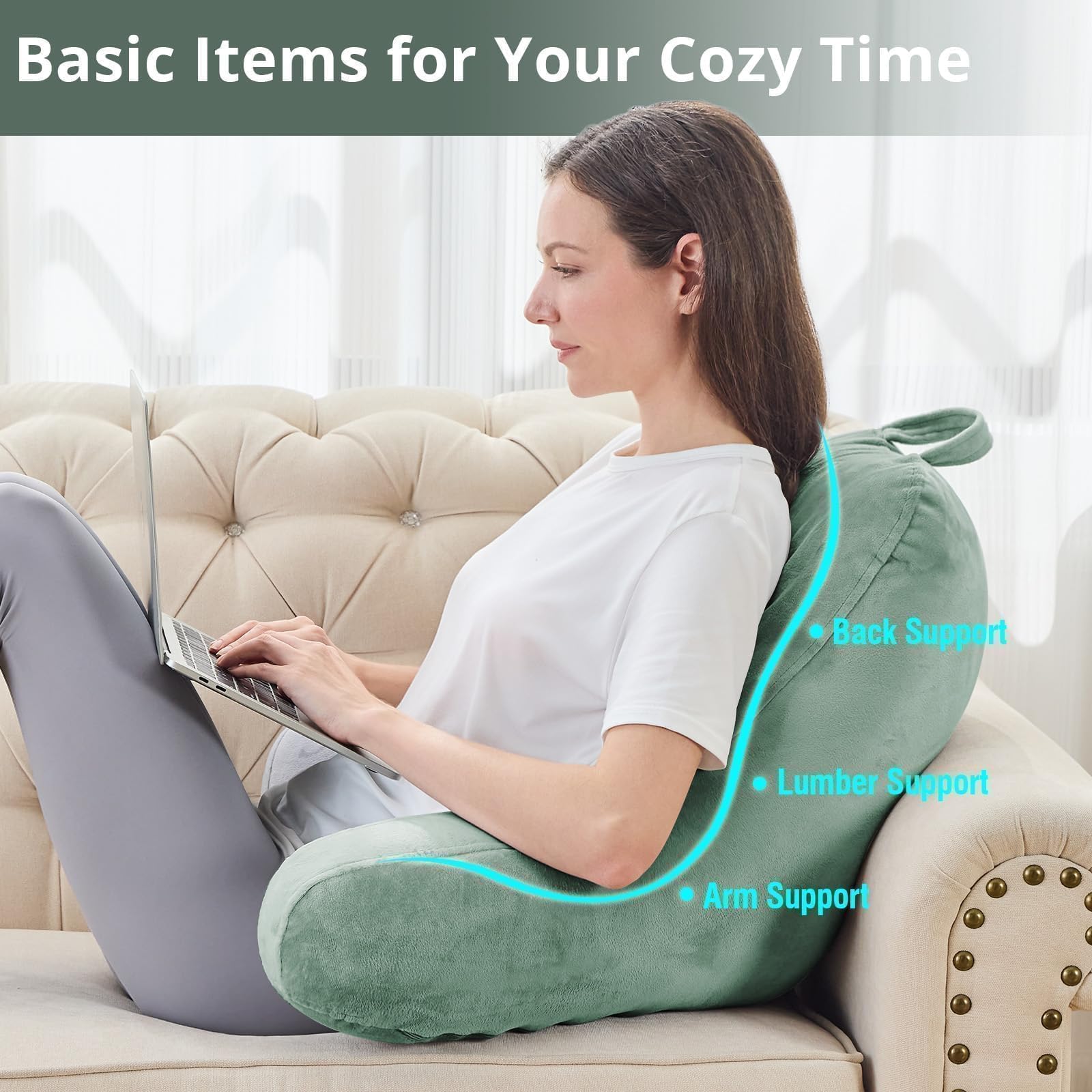 Sasttie Reading Pillow For Sitting In Bed Adult, Velvet Back Pillow For Bed Sitting Up, Backrest Back Support Chair Pillow, Coll