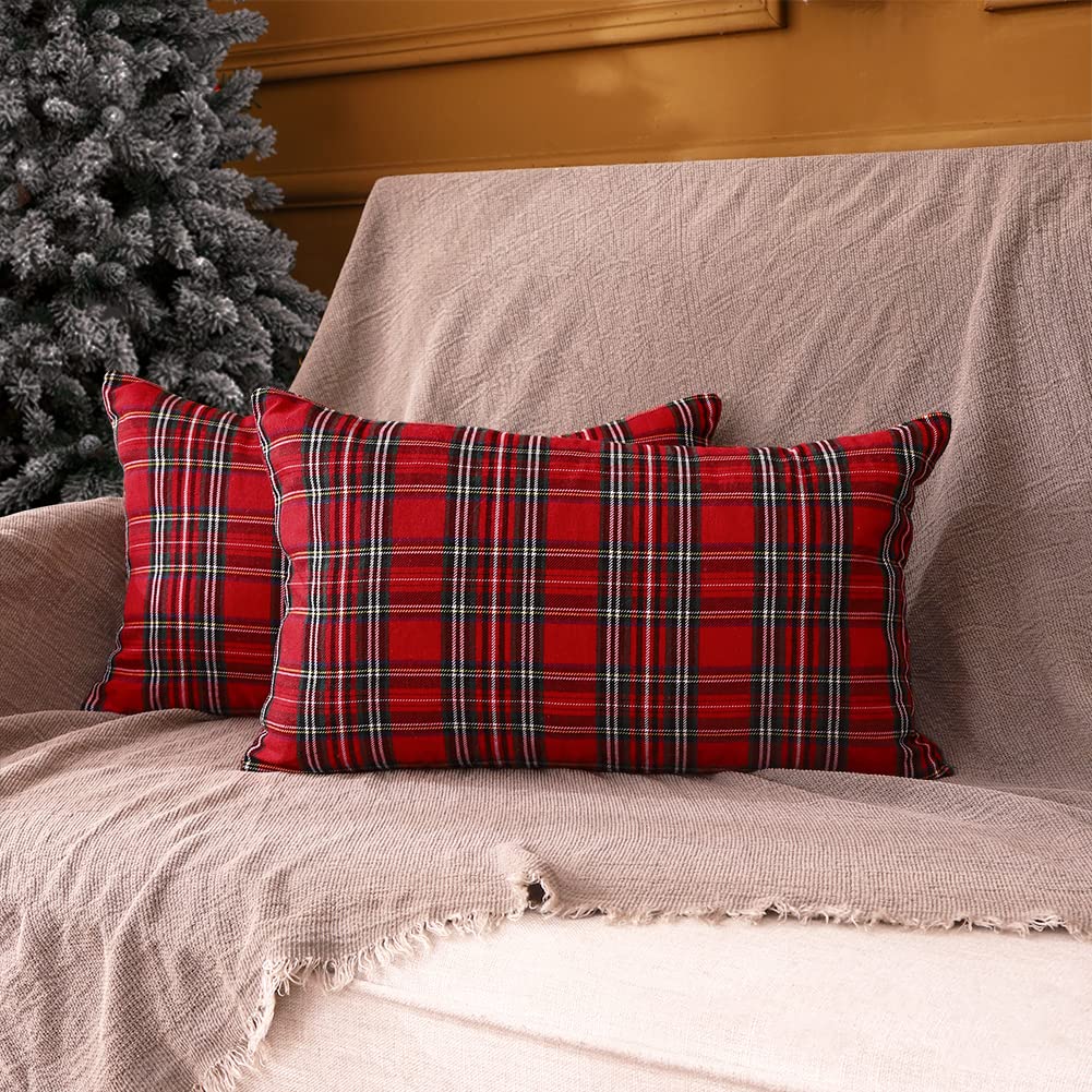 Carrie Home Red Christmas Plaid Body Pillow Cover 20X54 Red Tartan Plaid Body Pillow Pillowcase With Zipper For Bedding And Slee