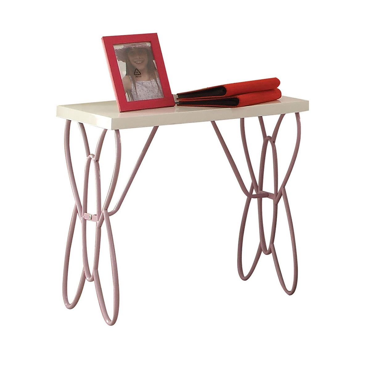 Acme Priya Ii Nightstand With Metal Tube In White And Light Purple