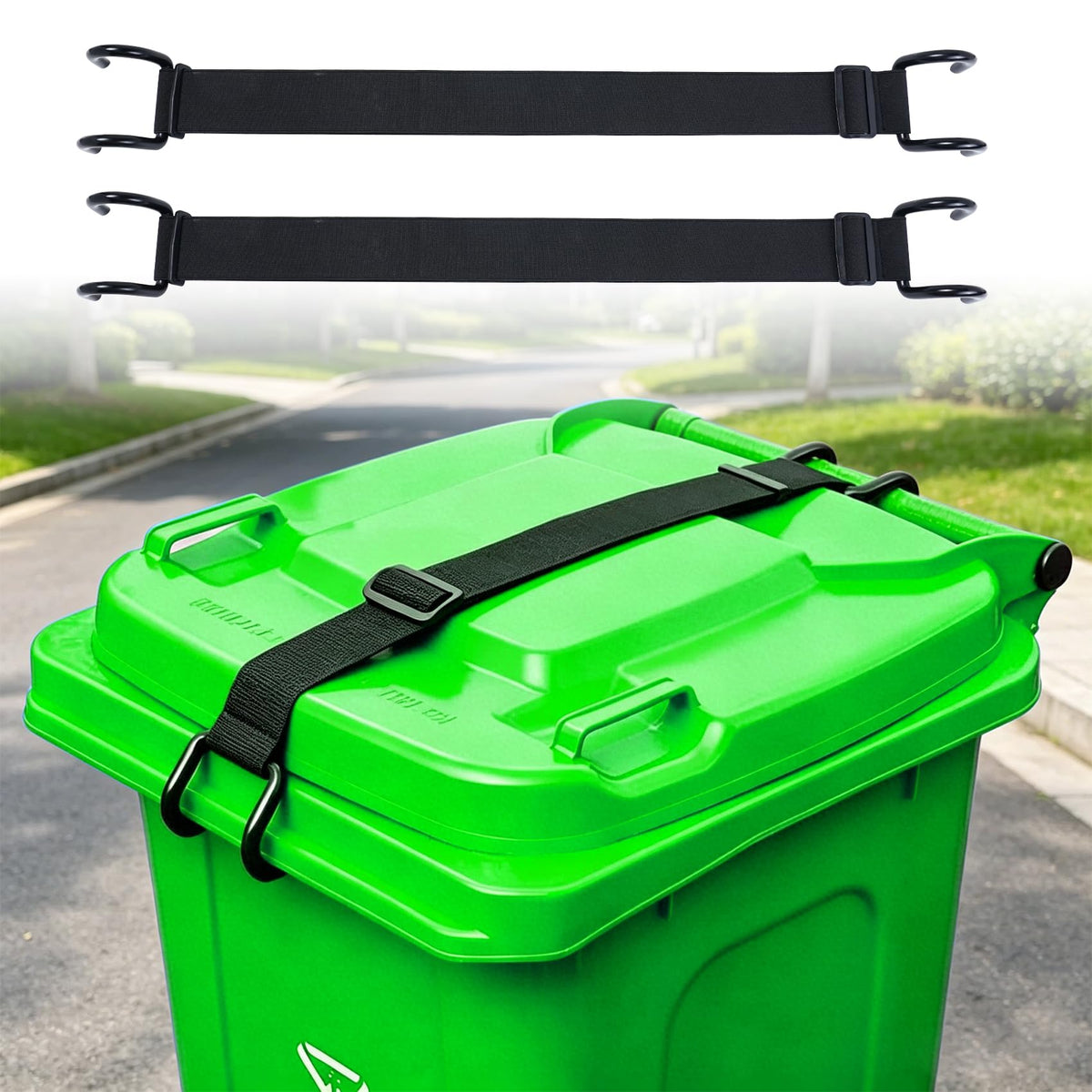 Oiexgu 2 PCS Trash Can Lock Heavy Duty Metal NonSlip Double Claw Trash Can Lid Lock for Animal Proof, Adjustable Strap Windproo