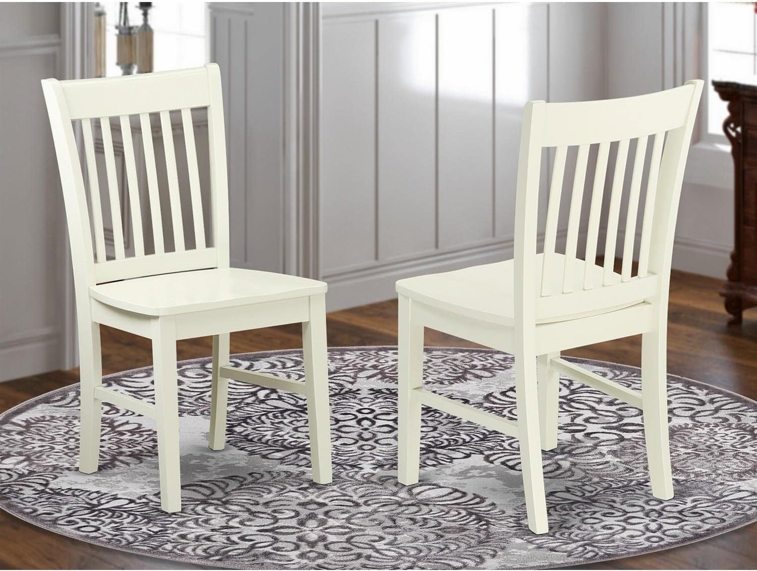 East West Furniture NFC-LWH-W Norfolk Dining Room Chairs - Slat Back Solid Wood Seat Chairs, Set of 2, Linen White
