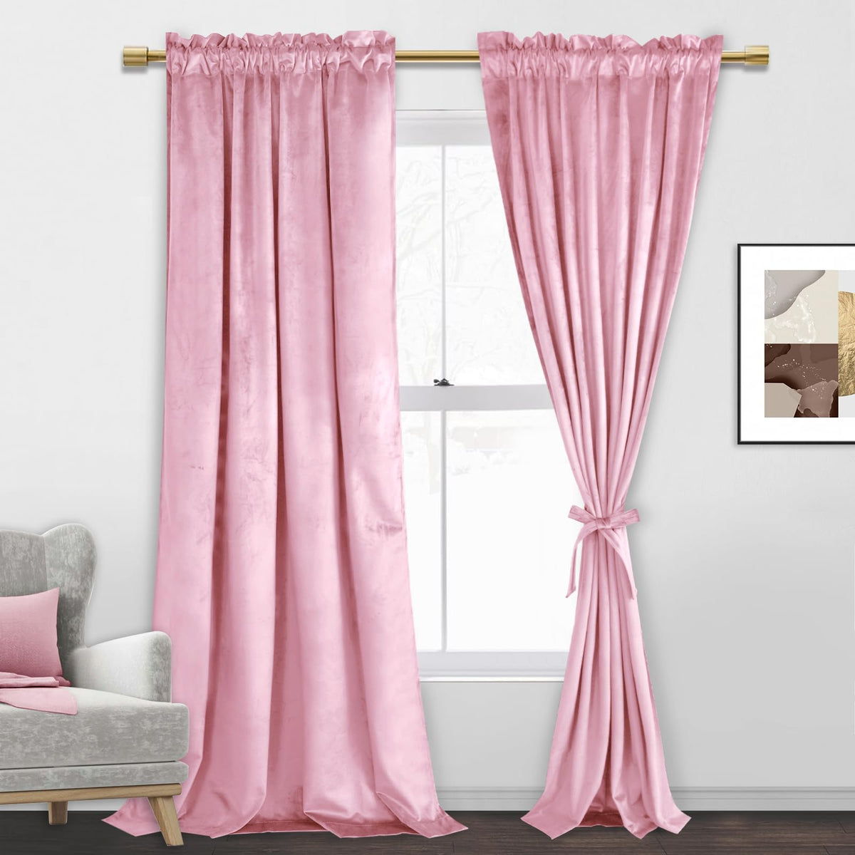 Jiuzhen Pink Velvet Curtains 84 Inches For Living Room - Privacy Protect Room Darkening Rod Pocket Thick Velvet Window Drapes Fo