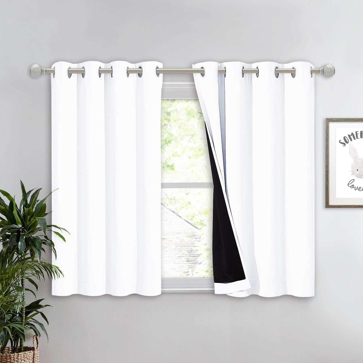 Nicetown White 100% Blackout Curtain 45 Inches Long, 2 Thick Layers Completely Blackout Window Treatment Thermal Insulated Lined
