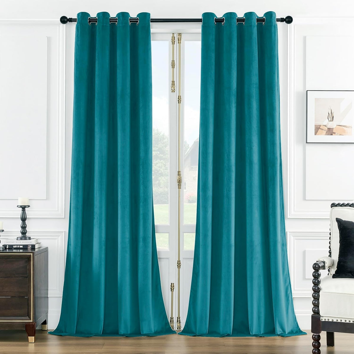 SMILETIME Lake Blue 90in Long Velvet Curtains with Grommet, Thermal Insulated Super Soft Privacy Noise Reducing Light Blocking V