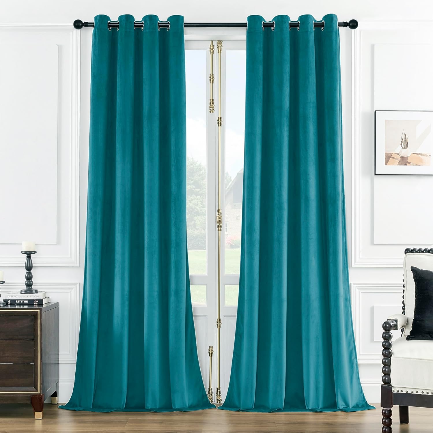 SMILETIME Lake Blue 90in Long Velvet Curtains with Grommet, Thermal Insulated Super Soft Privacy Noise Reducing Light Blocking V