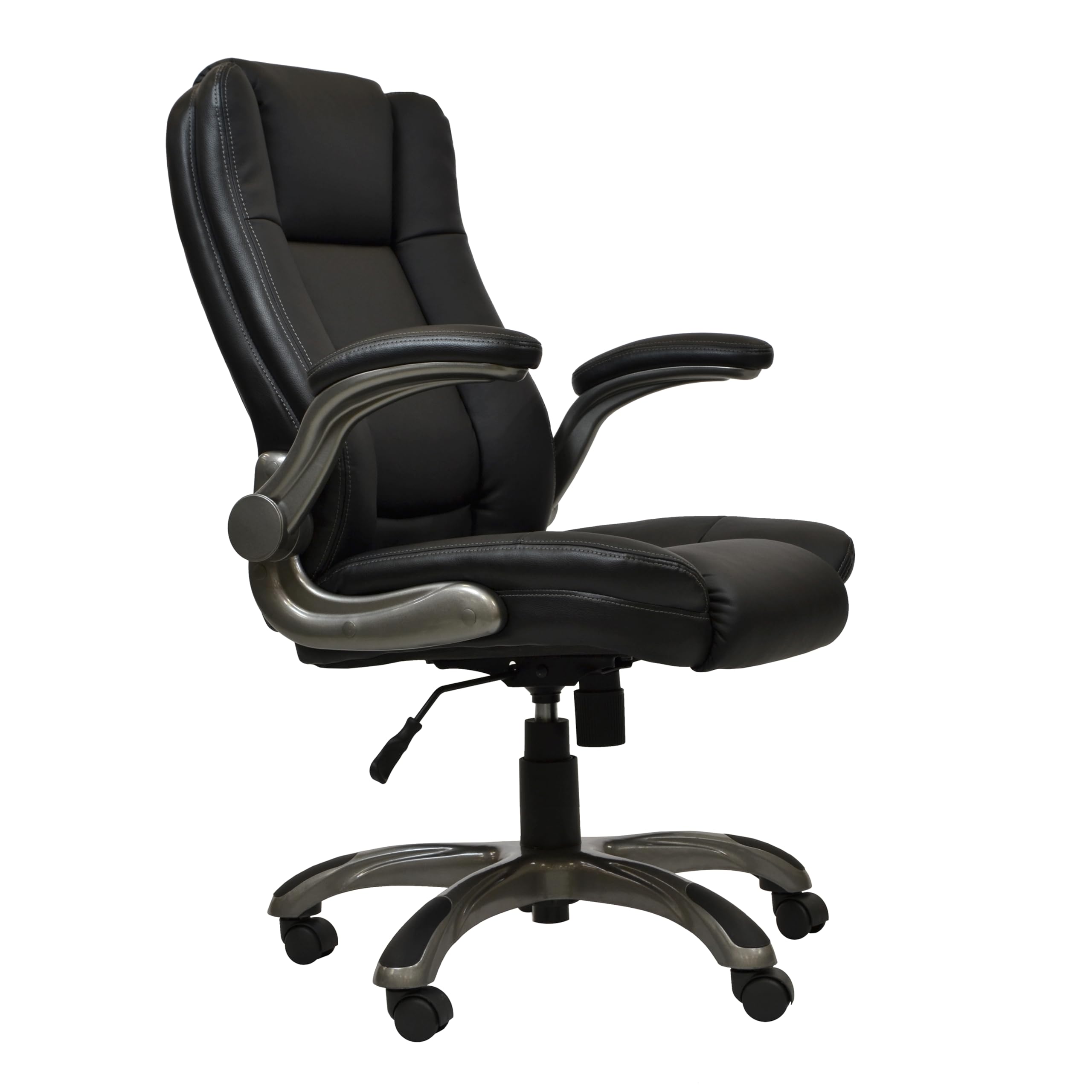 Executive Leather Office Chair With Padded Flip Up Armrests And Height Adjustable With Tilt Control, Pu Desk Chair, Black