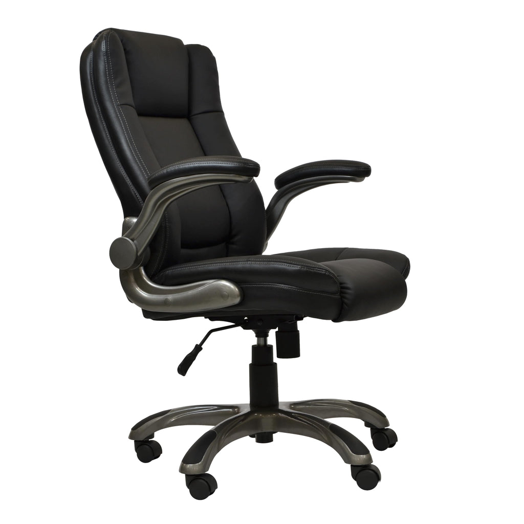 Executive Leather Office Chair With Padded Flip Up Armrests And Height Adjustable With Tilt Control, Pu Desk Chair, Black