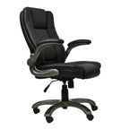 Executive Leather Office Chair With Padded Flip Up Armrests And Height Adjustable With Tilt Control, Pu Desk Chair, Black