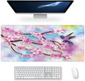 Extended Large Gaming Mouse Pad Spring Peach Blossoms And Hummingbirds Xxl Size Keyboard Mouse Mat Desk Pad With Non Slip Rubber