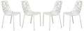 LeisureMod Aluminum Stackable Dining Chair Set of 4 with Floral Cutout Design, White Patio Side Chair for Indoor & Outdoor Use