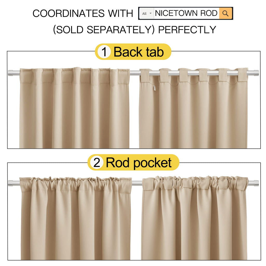 Nicetown Window Treatment Room Darkening Curtains - (Biscotti Beige Color) 42 Width X 84 Length, 1 Pair, Solid Thermal Insulated Blackout Rod Pocket & Back Tab Curtains And Drapes For Bedroom