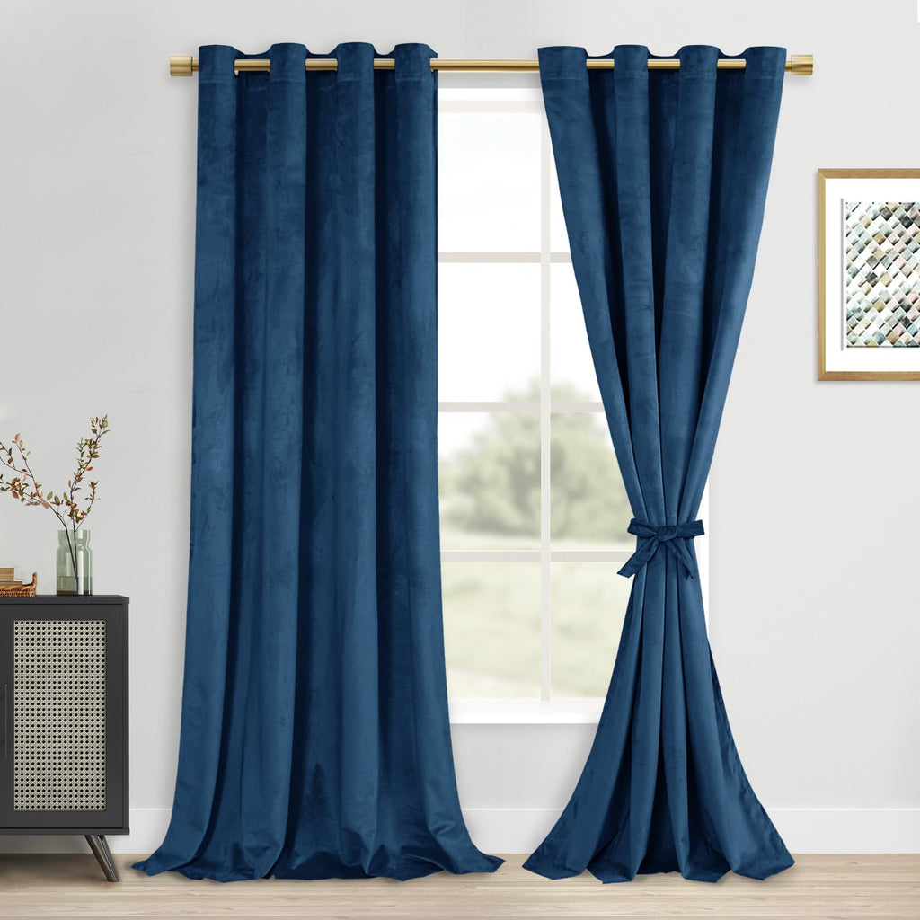 DWCN Navy Blue Blackout Velvet Curtains 96 Inches- Refresh Bundleable Heavy Duty Thermal Insulated Noise Absorb Grommet Window P