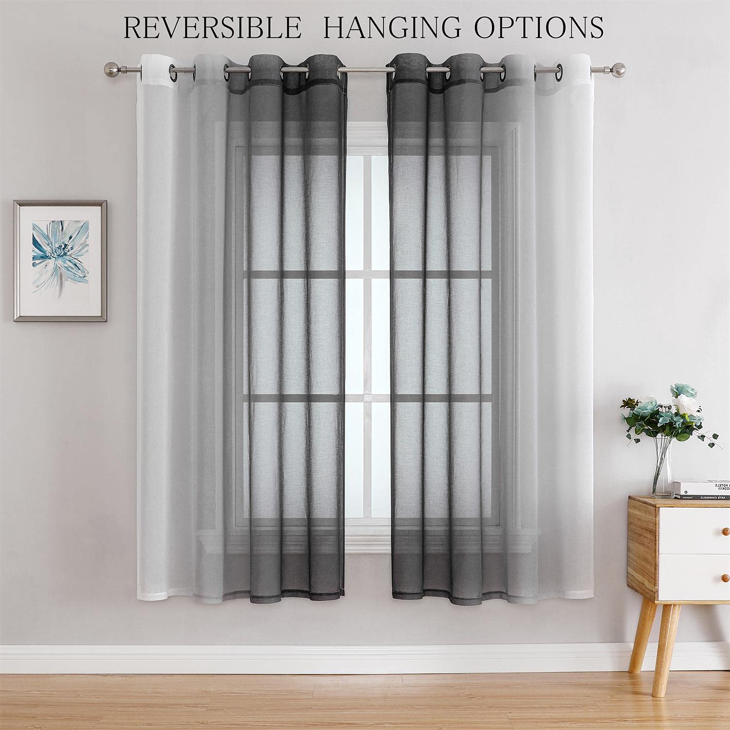 G2000 Sheer Curtains & Drapes 63 Inch Length Grey And White Ombre Curtains For Bedroom Living Room Window Curtains Light Filteri