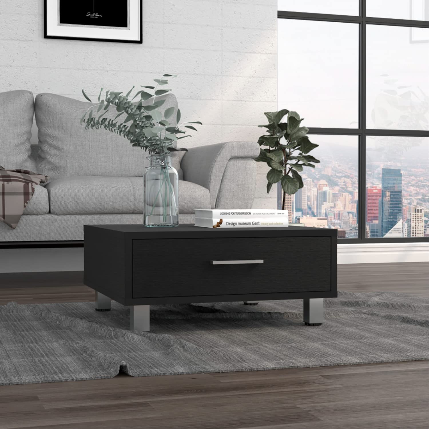 Athens Coffee Table, 1 Drawer, 4 Legs, Black