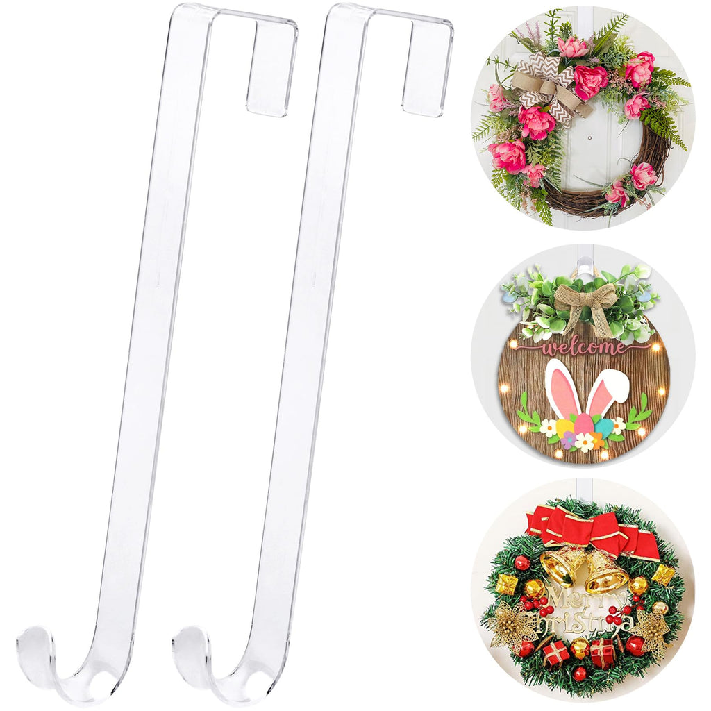 12 in Wreath-Hangers for Front Door,Door-Wreath-Hanger-Clear Over The Door Hooks,2 Pack Non-Scratch-Door-Hanger Hook for Easter 
