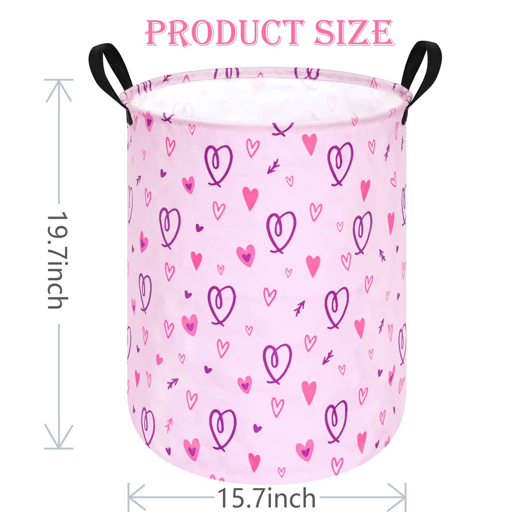 Acmuuni 19.7' Round Pink Gift Basket Laundry Hamper Girls Laundry Basket With Handles,Storage Basket For Kids Room Bedroom Deco