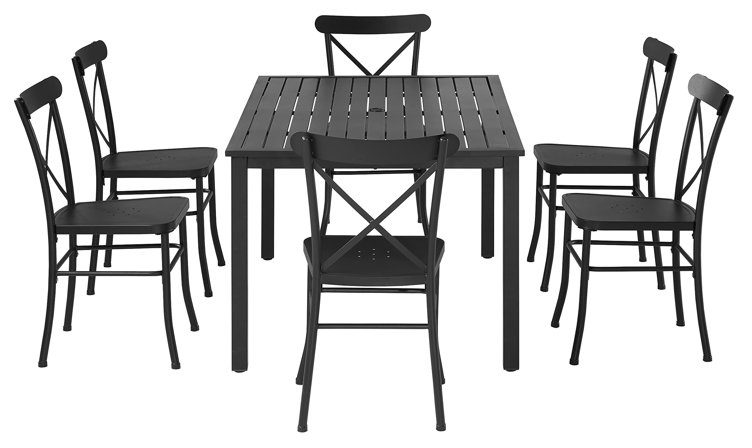 Crosley Furniture Astrid 7-Piece Outdoor Dining Set for 6, Patio Table and Chairs for Backyard, Deck, Matte Black