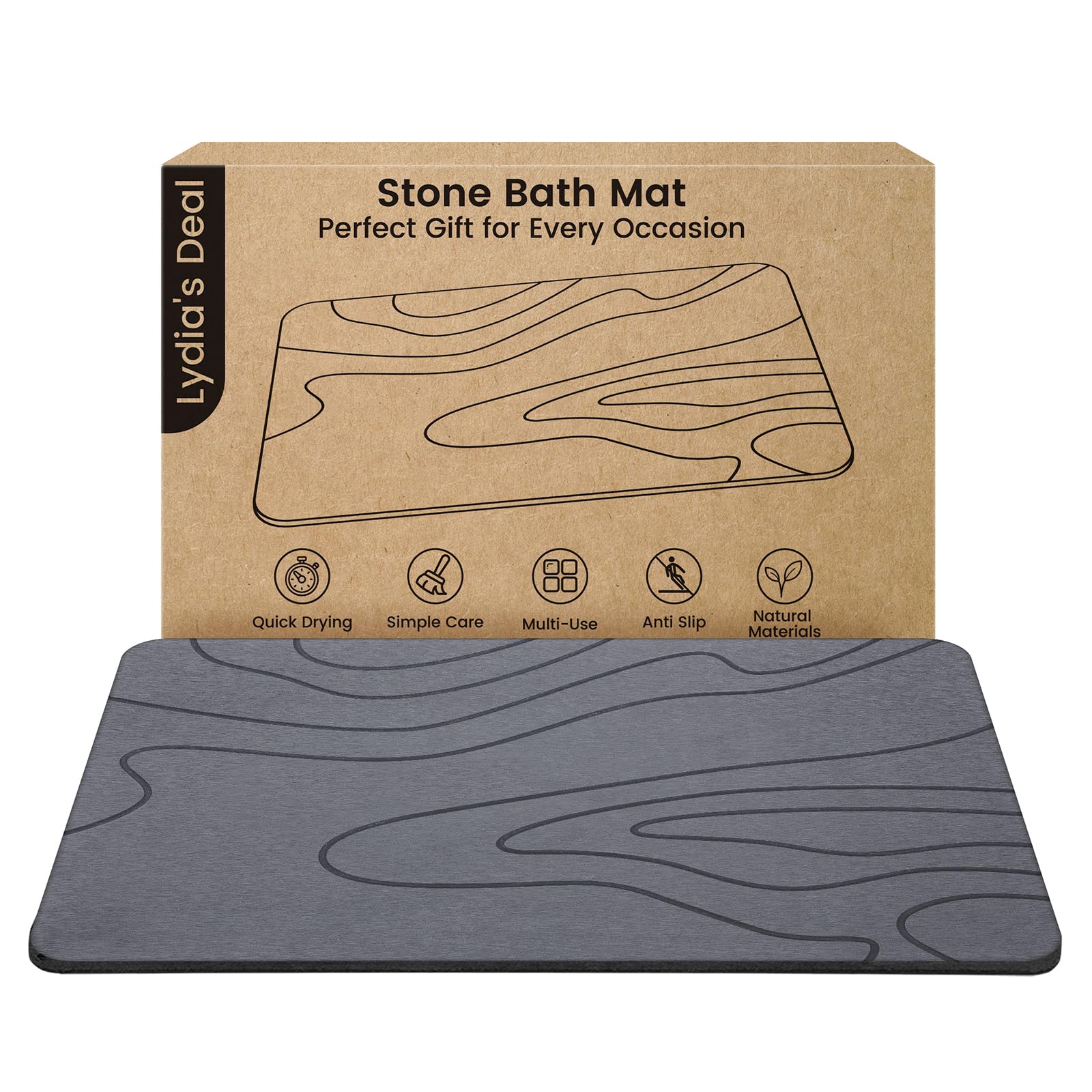 Stone Bath Mat - Diatomaceous Earth Shower Mat, Non-Slip Super Absorbent Quick Drying Diatomite Stone Bath Mats for Bathroom Flo