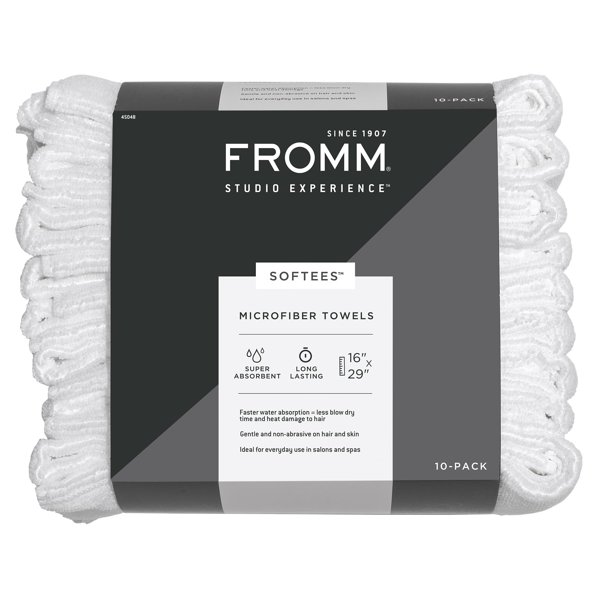 Fromm Softees Microfiber Salon Hair Towels for Hairstylists, Barbers, Spa, Gym in White, 16' by 29', 10 count Perfect Hair Car