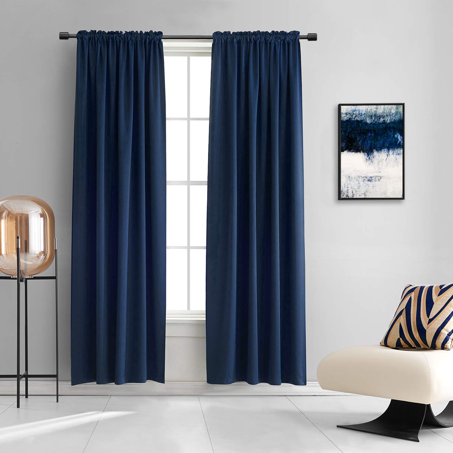 Donren 2 Panels 90 Inches Long Navy Blue Blackout Curtains For Living Room - Home Decorator Thermal Insulated Room Darkening Win