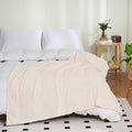 Puncuntex Flannel Fleece Throw Blanket Cream White 60''  80'',Super Soft Plush Cozy Blanket With Square Grid Design Luxury For C
