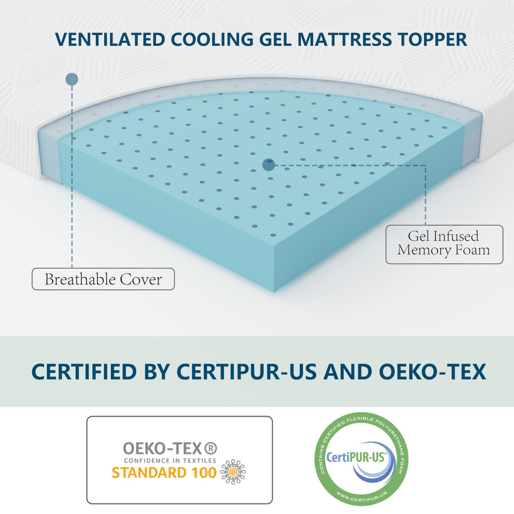 2 Inch Gel Memory Foam Mattress Topper Twin Xl, Cooling Bed Topper With Removable Cover, Soft & Pain Relief & Breathable, Certip