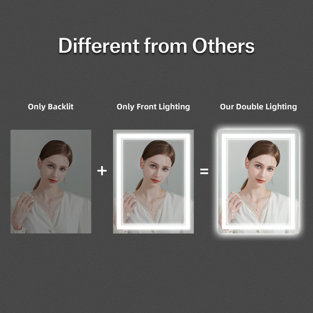 Istripmf 24X32 Inch Led Bathroom Mirror With Lights, Front Light And Backlit Anti-Fog Dimmable Memory Lighted Vanity Mirror, Sha