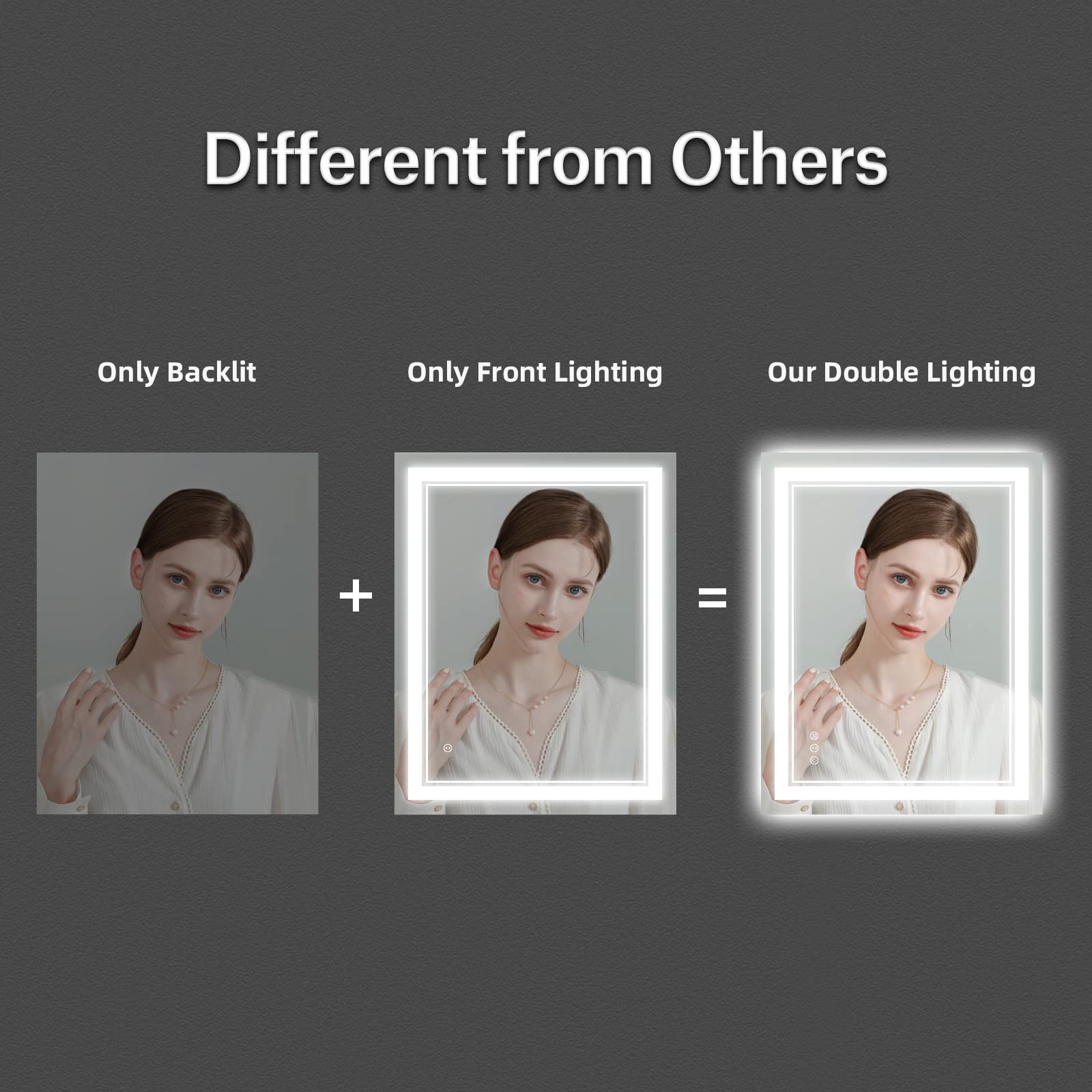Istripmf 24X32 Inch Led Bathroom Mirror With Lights, Front Light And Backlit Anti-Fog Dimmable Memory Lighted Vanity Mirror, Sha