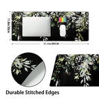 Sage Green Leaves Gaming Mouse Pad Xl Spring Summer Floral Extended Large Desk Mat Black Big Mousepad Non-Slip Rubber Base Stitc