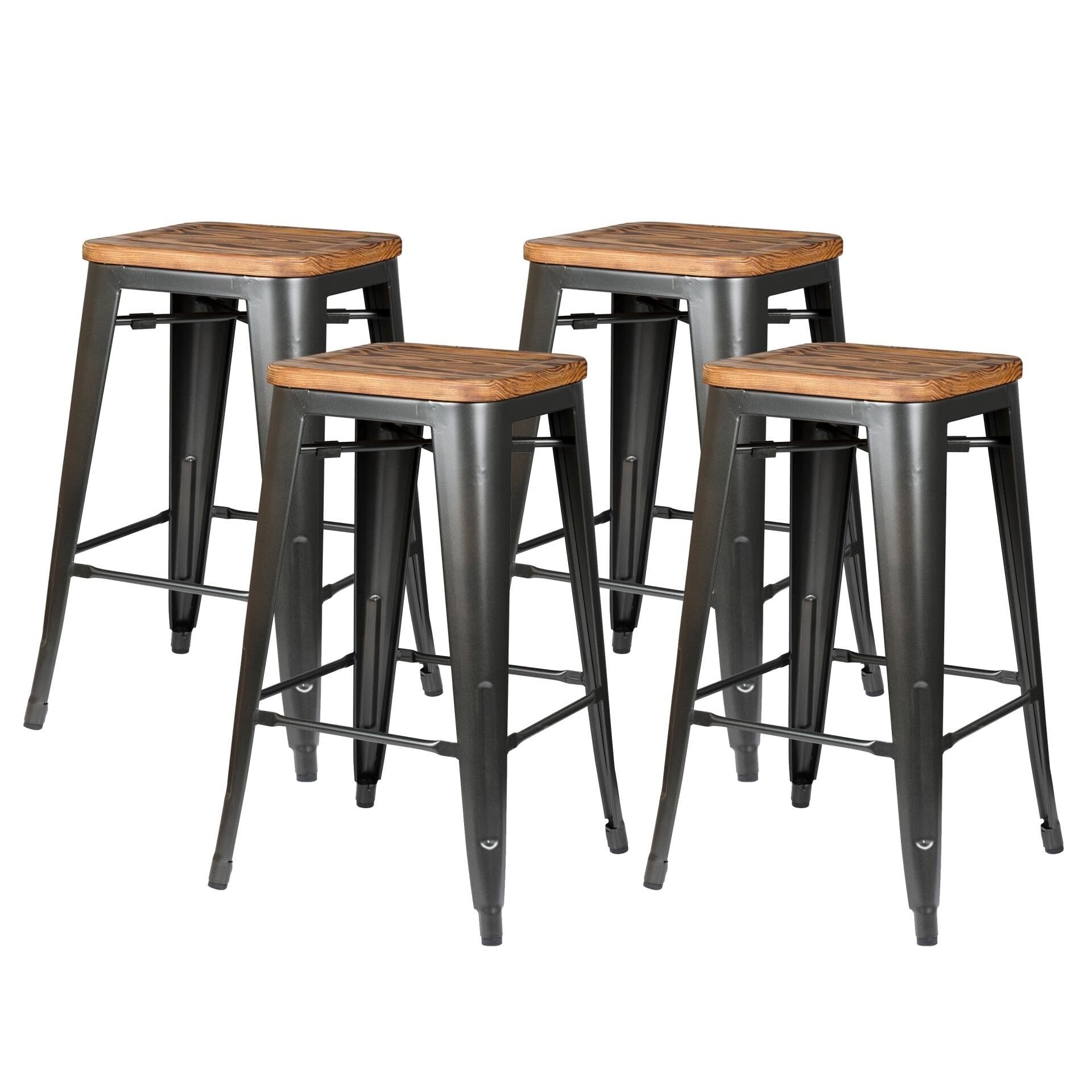 New Pacific Direct Metropolis Backless Counter, Set of 4 Bar & Counter Stools, Gunmetal Grey
