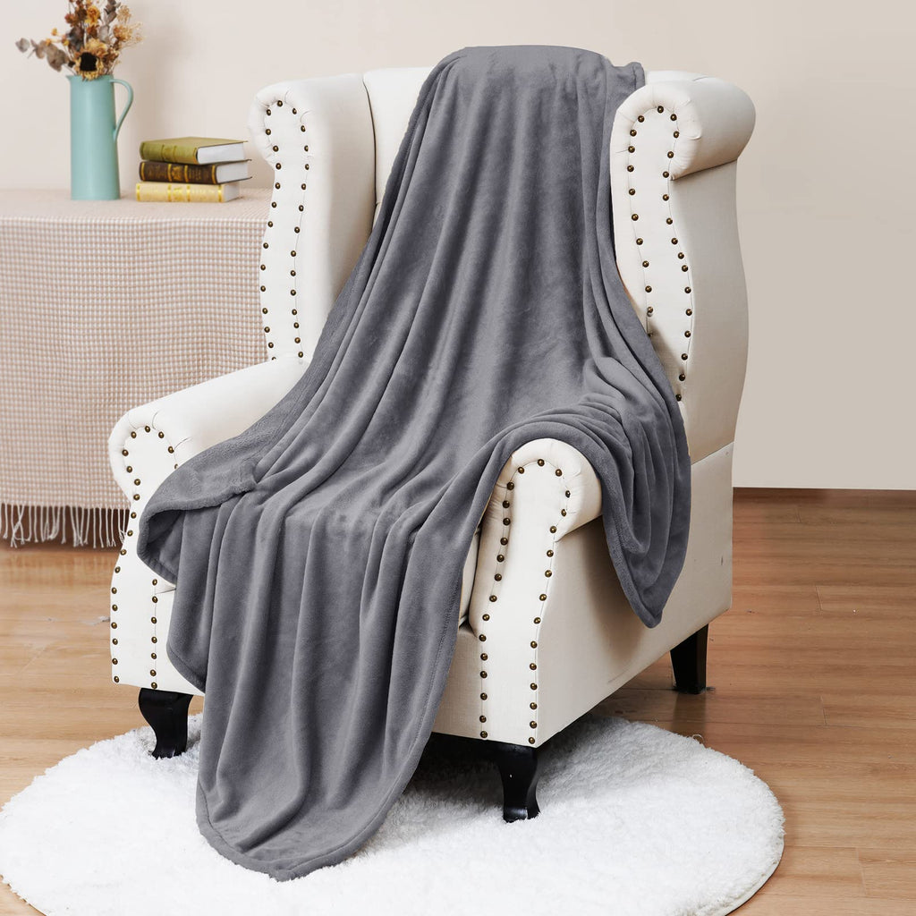 Phf Ultra Soft Fleece Throw Blanket, No Shed No Pilling Luxury Plush Cozy 300Gsm Lightweight Blanket For Bed, Couch, Chair, Sofa Suitable For All Season, 50' X 60', Grey