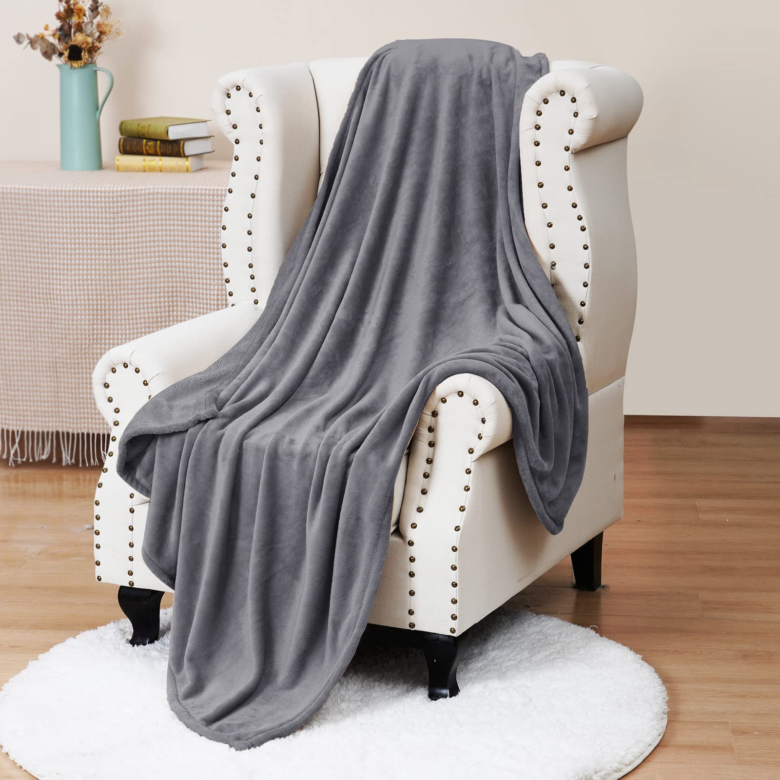 Phf Ultra Soft Fleece Throw Blanket, No Shed No Pilling Luxury Plush Cozy 300Gsm Lightweight Blanket For Bed, Couch, Chair, Sofa Suitable For All Season, 50' X 60', Grey