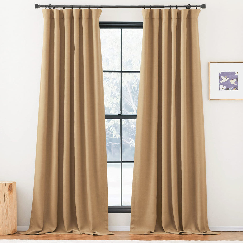 NICETOWN Thick Faux Linen Room Darkening Curtains 90 inches Long, Pinch Pleated Faux Linen Curtains Thermal Insulated Window Tre