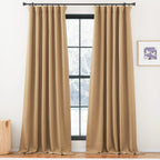 NICETOWN Thick Faux Linen Room Darkening Curtains 90 inches Long, Pinch Pleated Faux Linen Curtains Thermal Insulated Window Tre