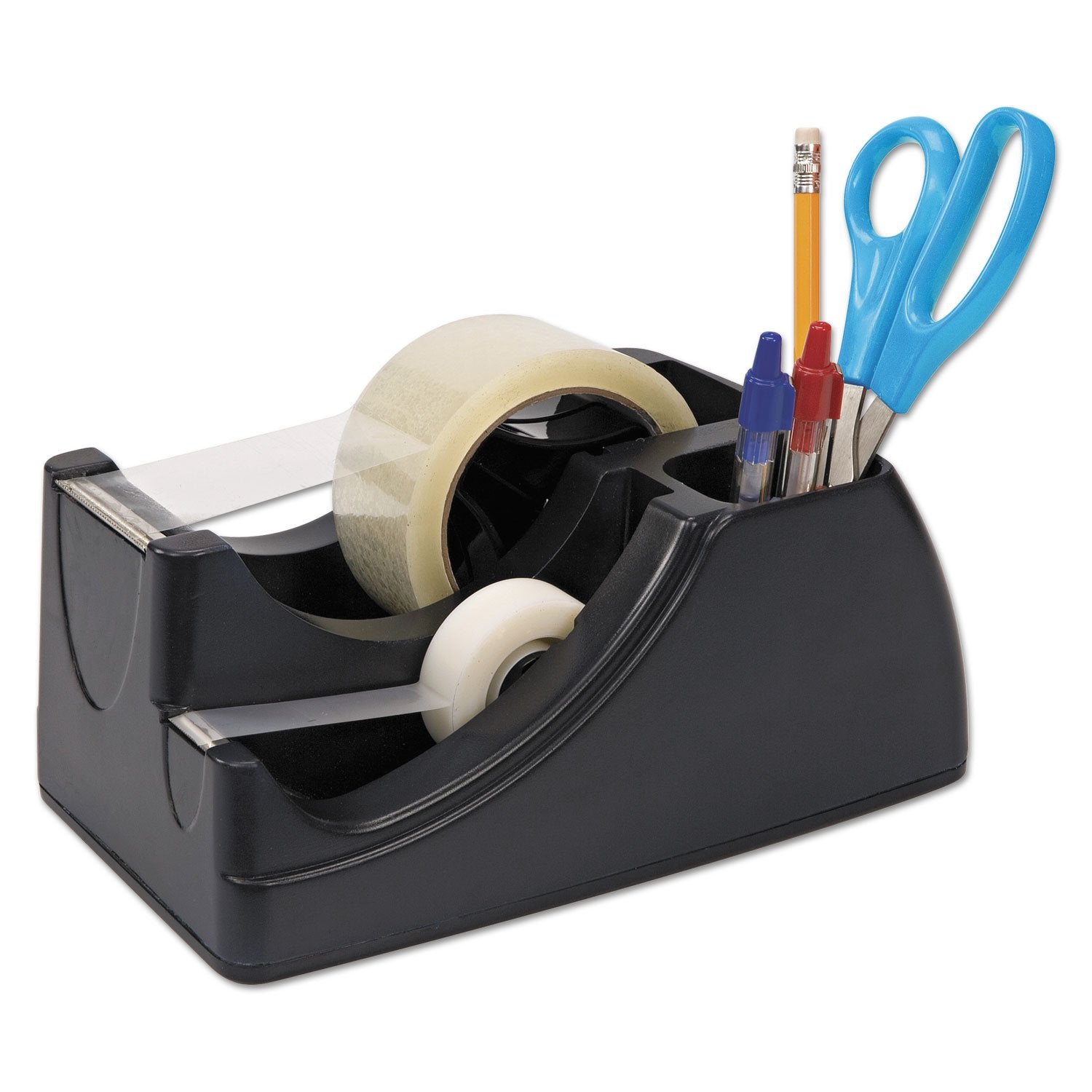 Officemate 96690 Recycled 2-In-1 Heavy Duty Tape Dispenser, 1-Inch And 3-Inch Cores, Black